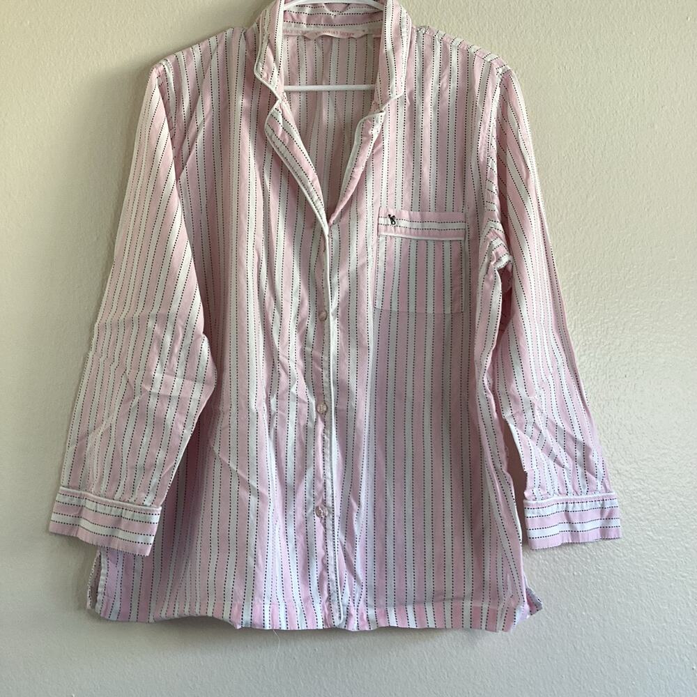 Victoria’s Secret Women’s Large Pink Striped Pajama Sleep Shirt Button Front